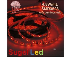Tira LED 5 mts Flexible 24W 300 Led SMD 3528 IP54 Rojo Alta Luminosidad